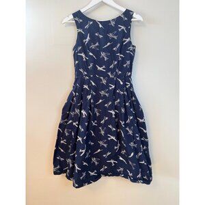 Emily And Fin Navy Airplane Print Fit & Flare Cotton Dress S UK 10 EU 38